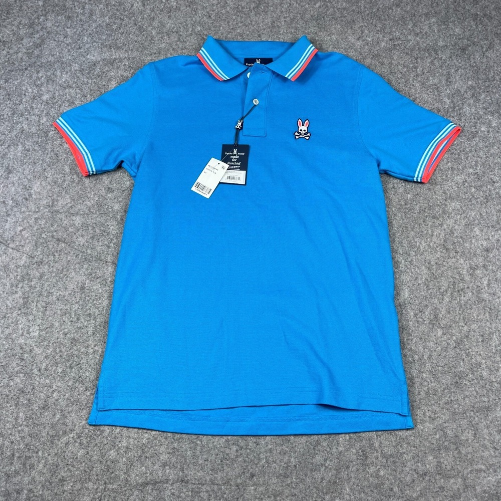 Psycho Bunny Mens Sm  Electric Teal Sleeve Gate Logo Short Sleeve Polo Shirt NEW